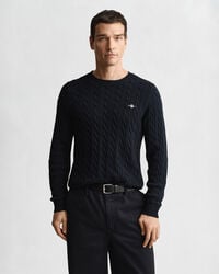 cotton cable knit crew neck sweater - evening blue
