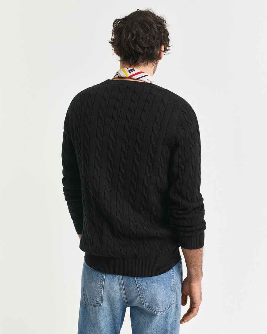 cotton cable knit crew neck sweater - black