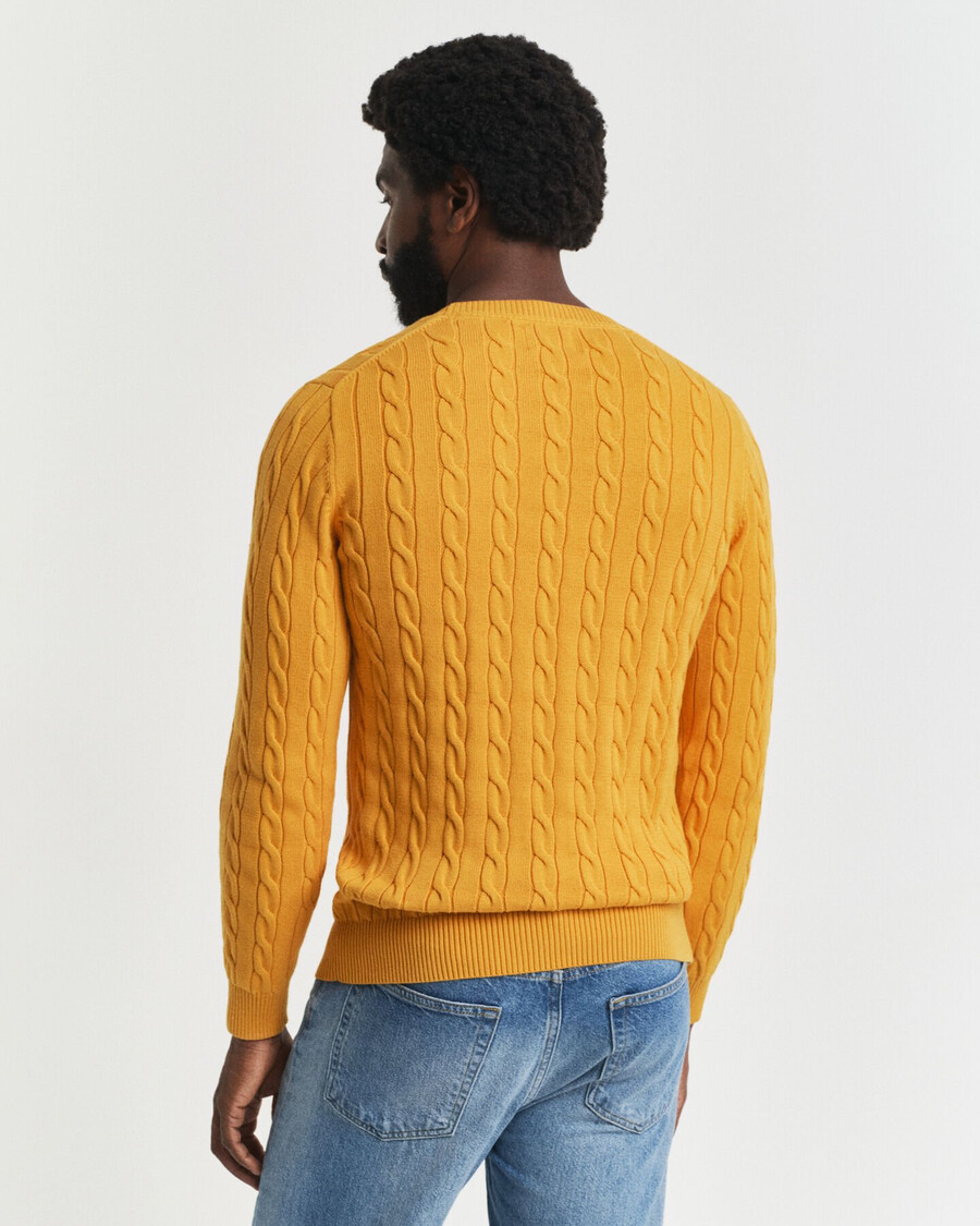 cotton cable knit crew neck sweater - yellow lichen