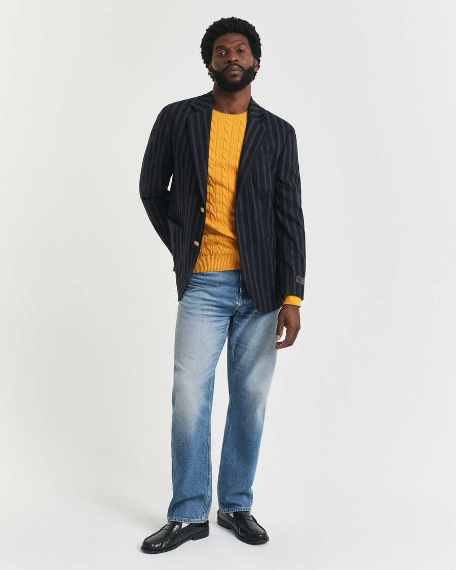 cotton cable knit crew neck sweater - yellow lichen
