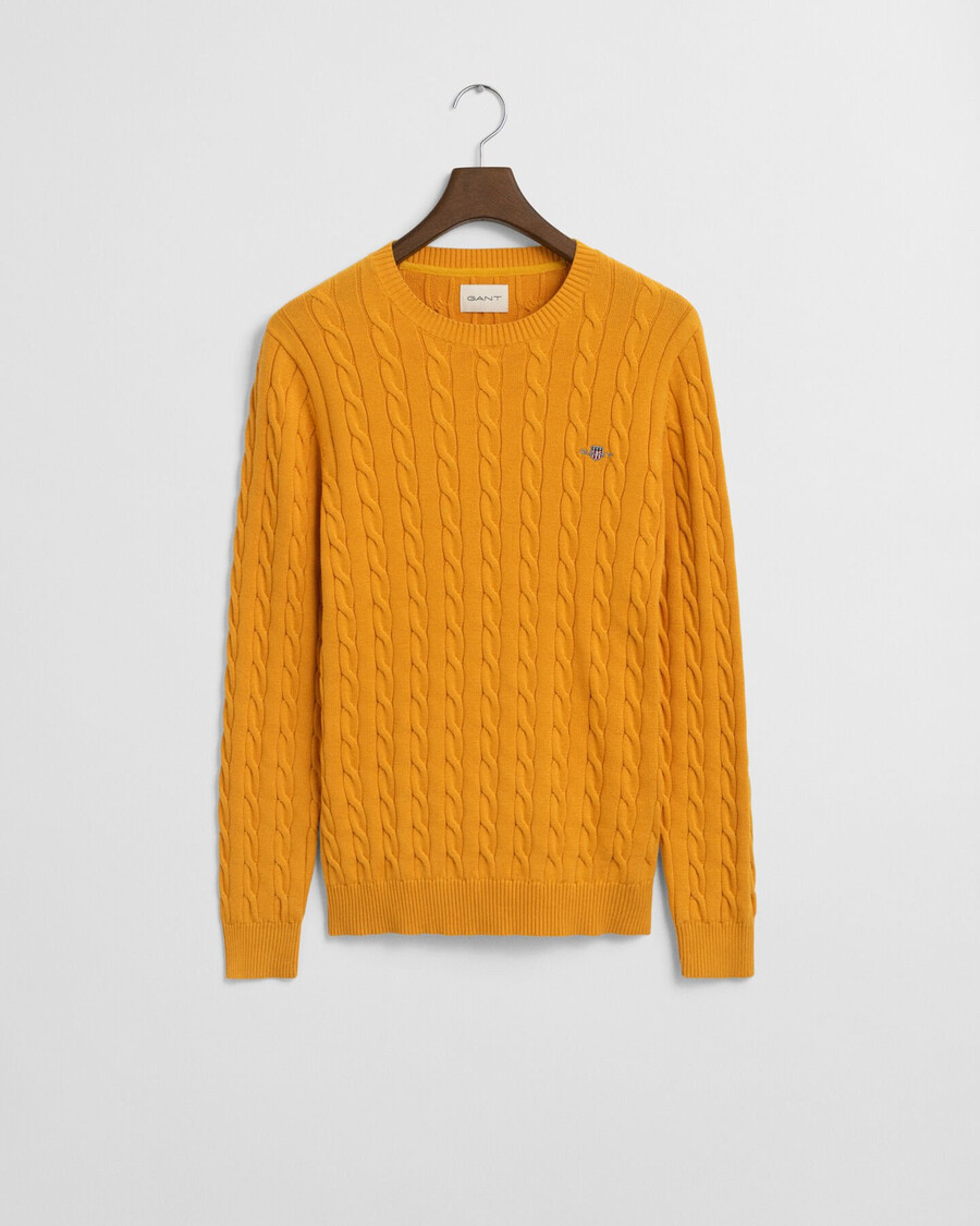 cotton cable knit crew neck sweater - yellow lichen