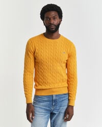 cotton cable knit crew neck sweater - yellow lichen