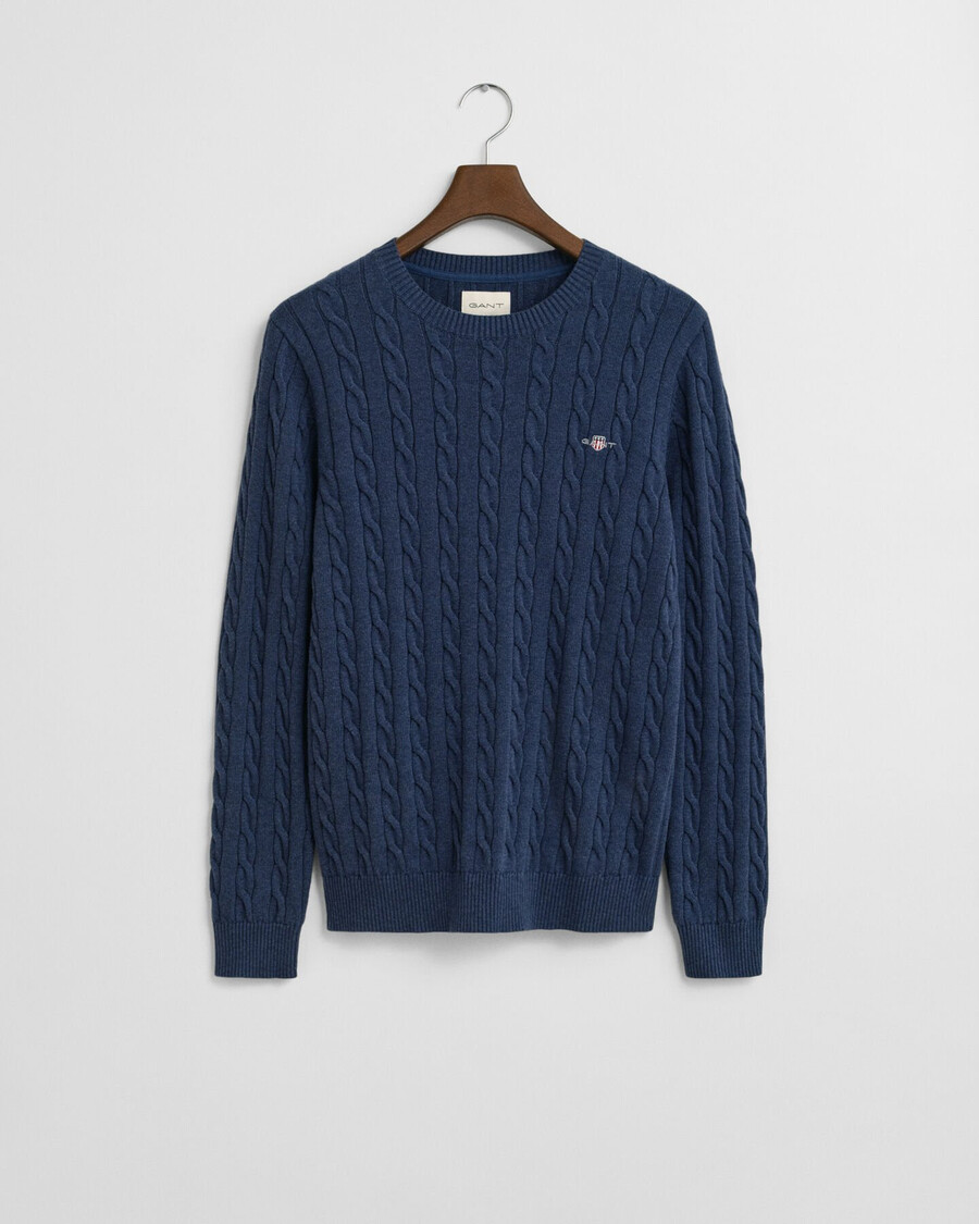cotton cable knit crew neck sweater - dk jeansblue melange