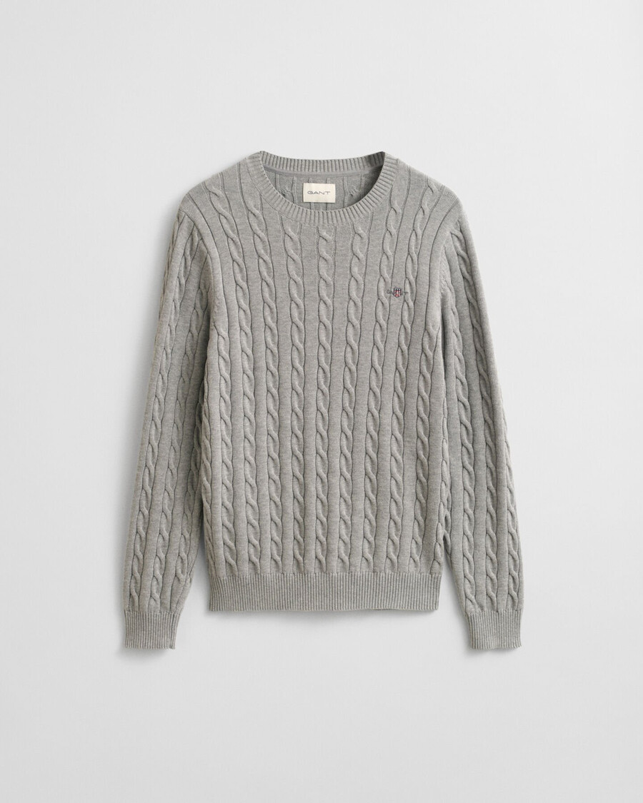 cotton cable knit crew neck sweater - grey melange