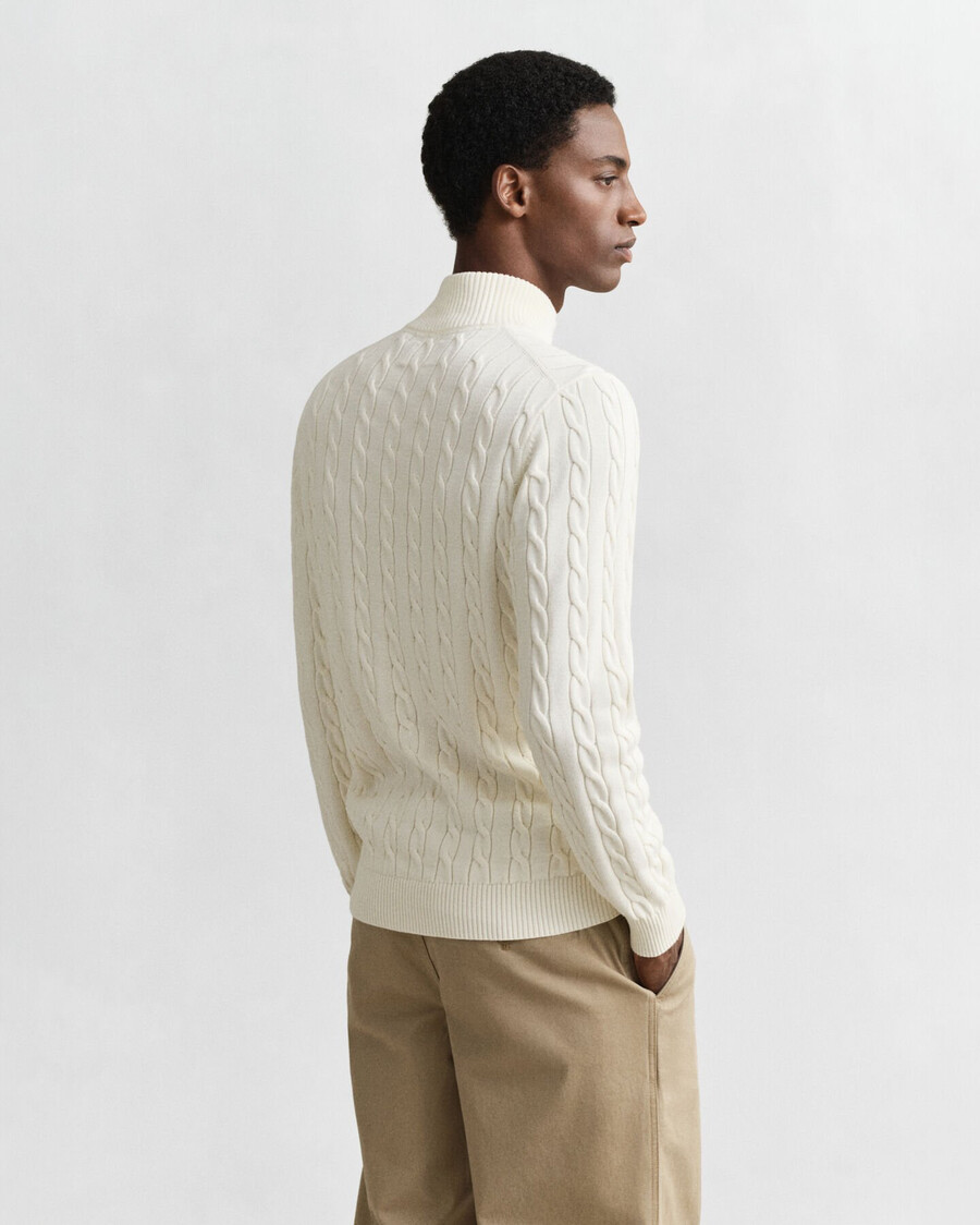 cotton cable knit halfzip sweater - cream