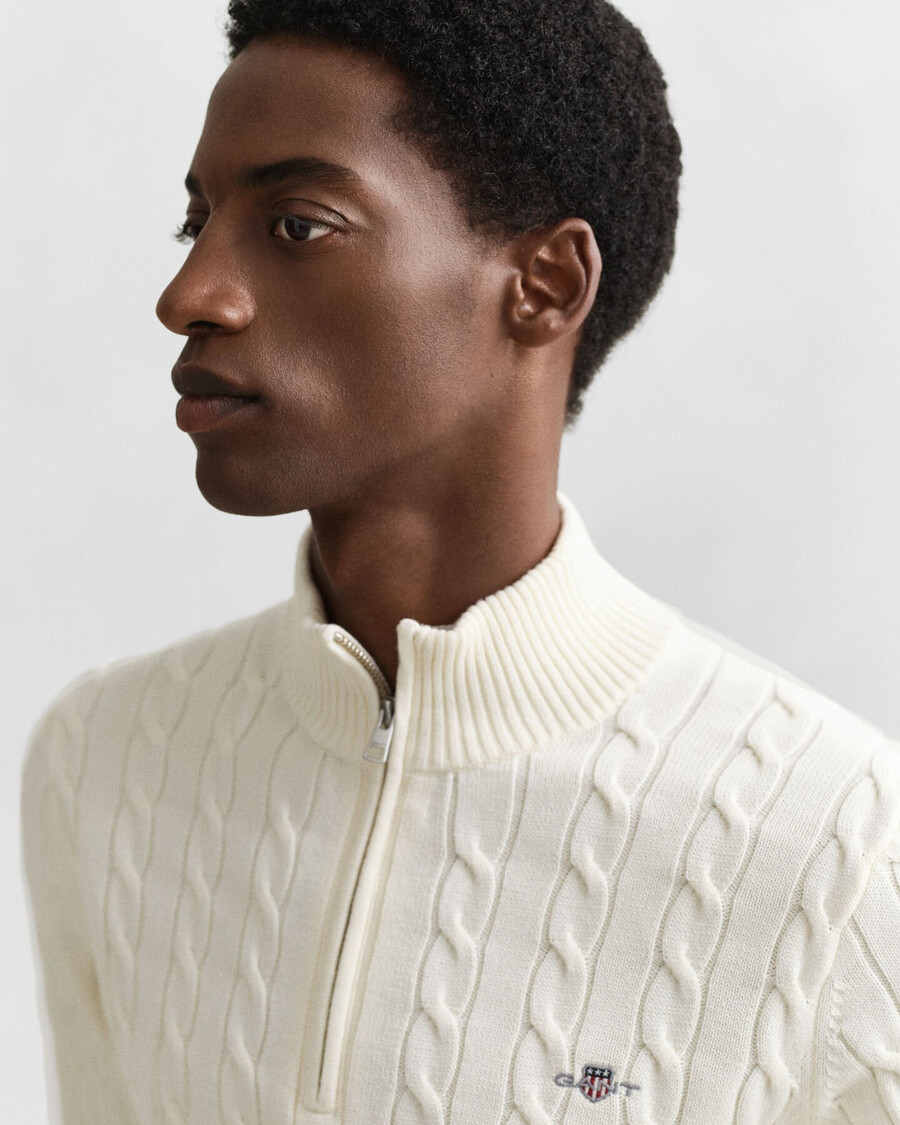 cotton cable knit halfzip sweater - cream