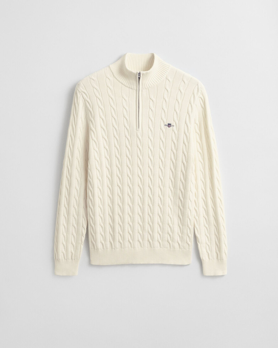 cotton cable knit halfzip sweater - cream