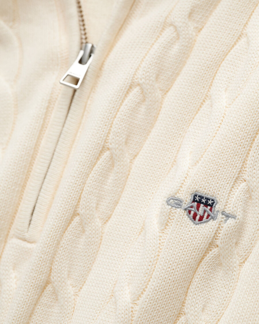 cotton cable knit halfzip sweater - cream