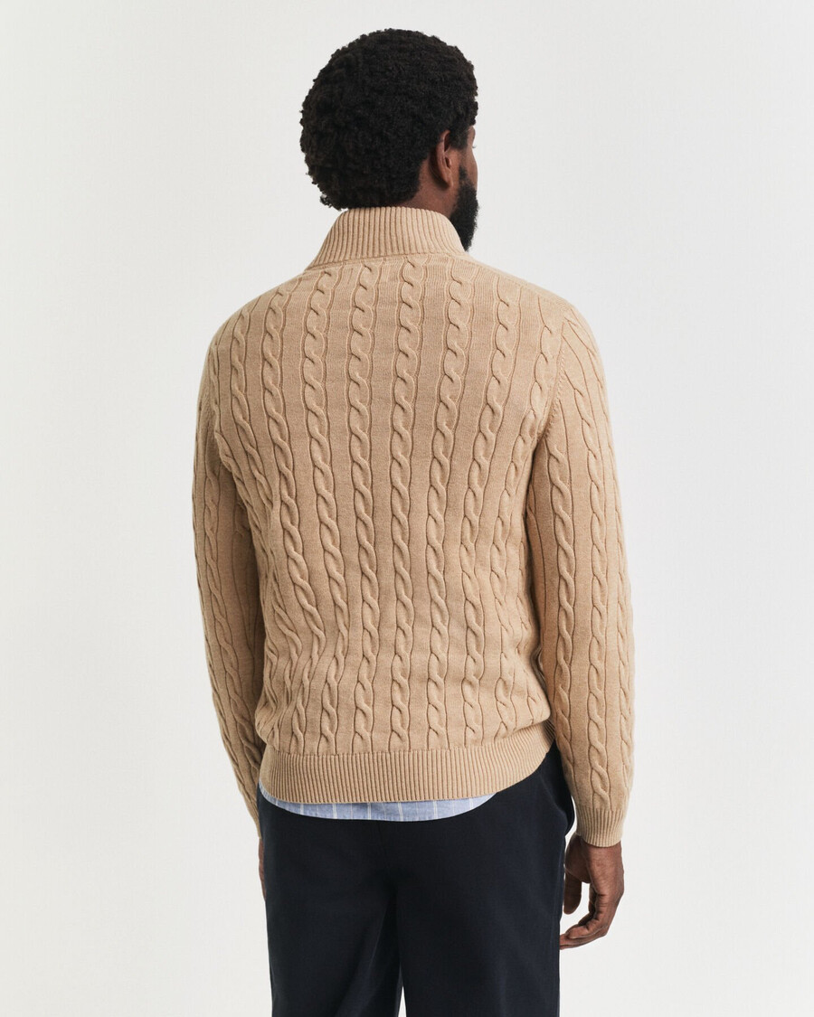 cotton cable knit halfzip sweater - khaki melange