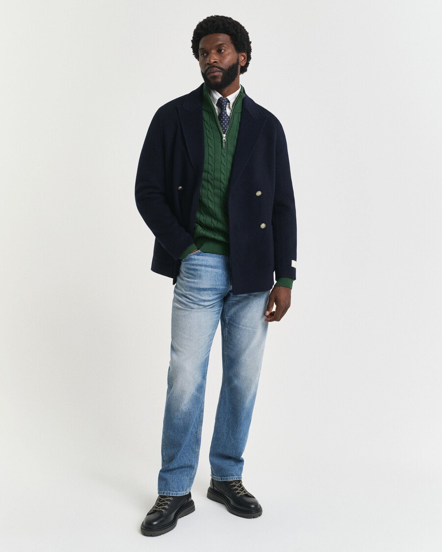 cotton cable knit halfzip sweater - forest green