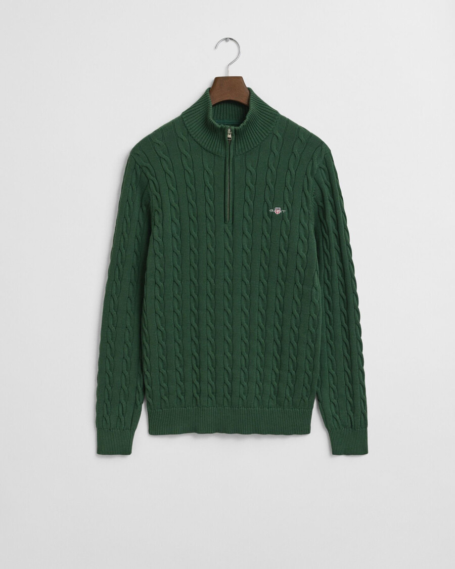 cotton cable knit halfzip sweater - forest green