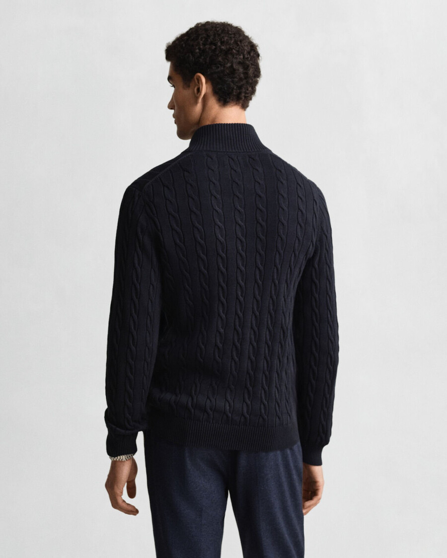 cotton cable knit halfzip sweater - evening blue