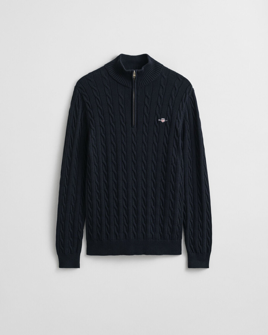 cotton cable knit halfzip sweater - evening blue