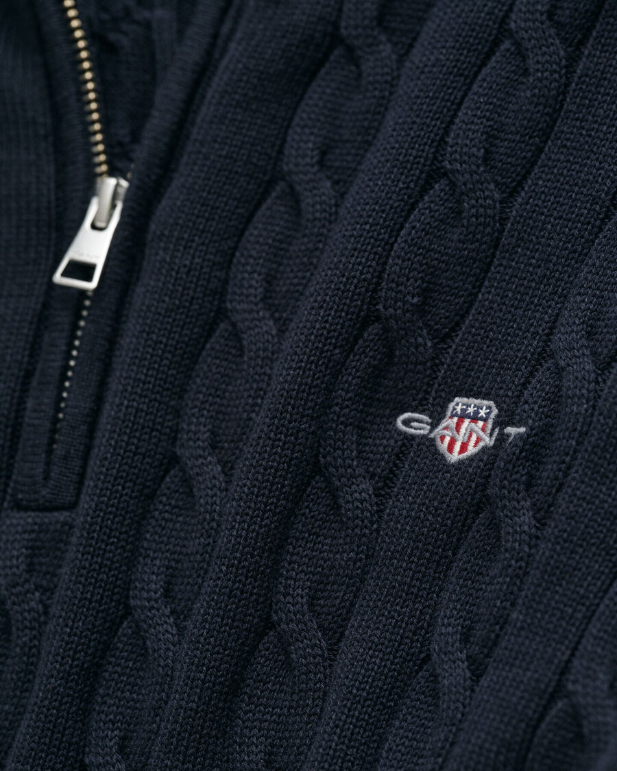 cotton cable knit halfzip sweater - evening blue