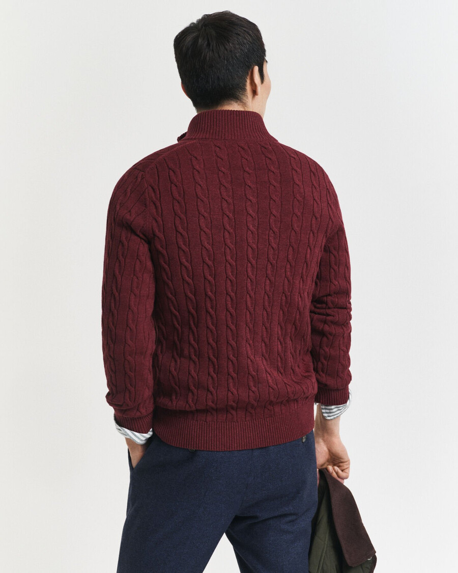 cotton cable knit halfzip sweater - bordeaux melange