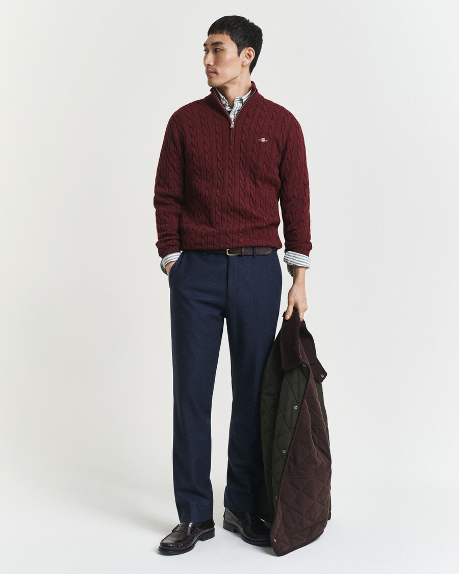 cotton cable knit halfzip sweater - bordeaux melange