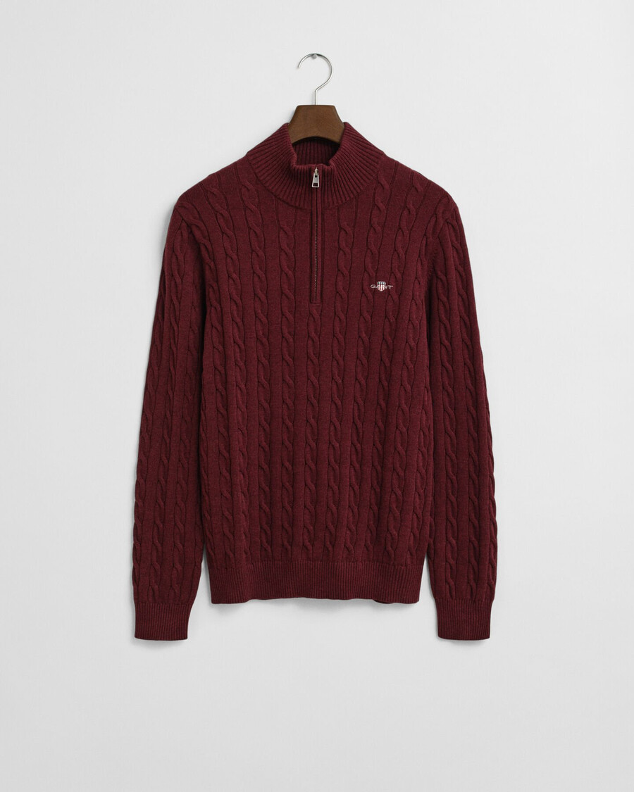 cotton cable knit halfzip sweater - bordeaux melange