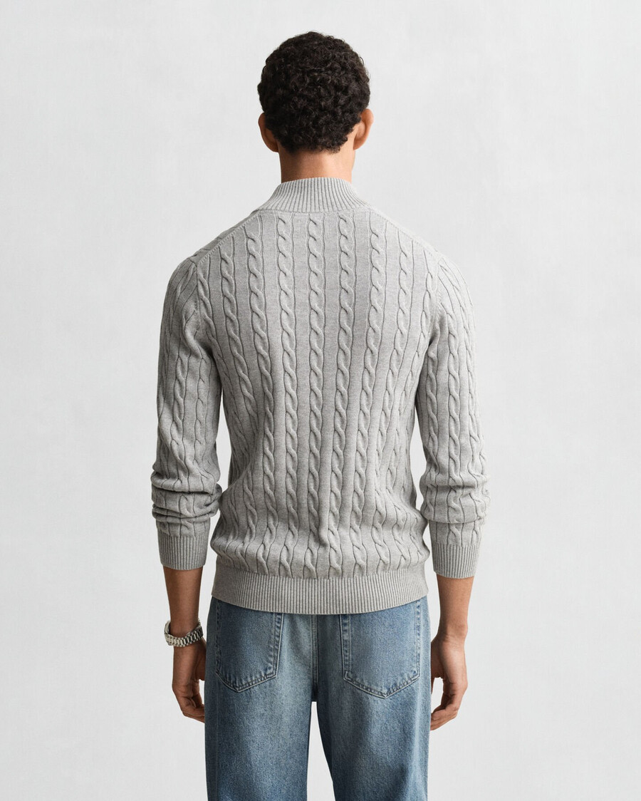 cotton cable knit halfzip sweater - grey melange