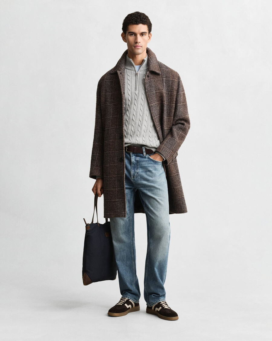 cotton cable knit halfzip sweater - grey melange