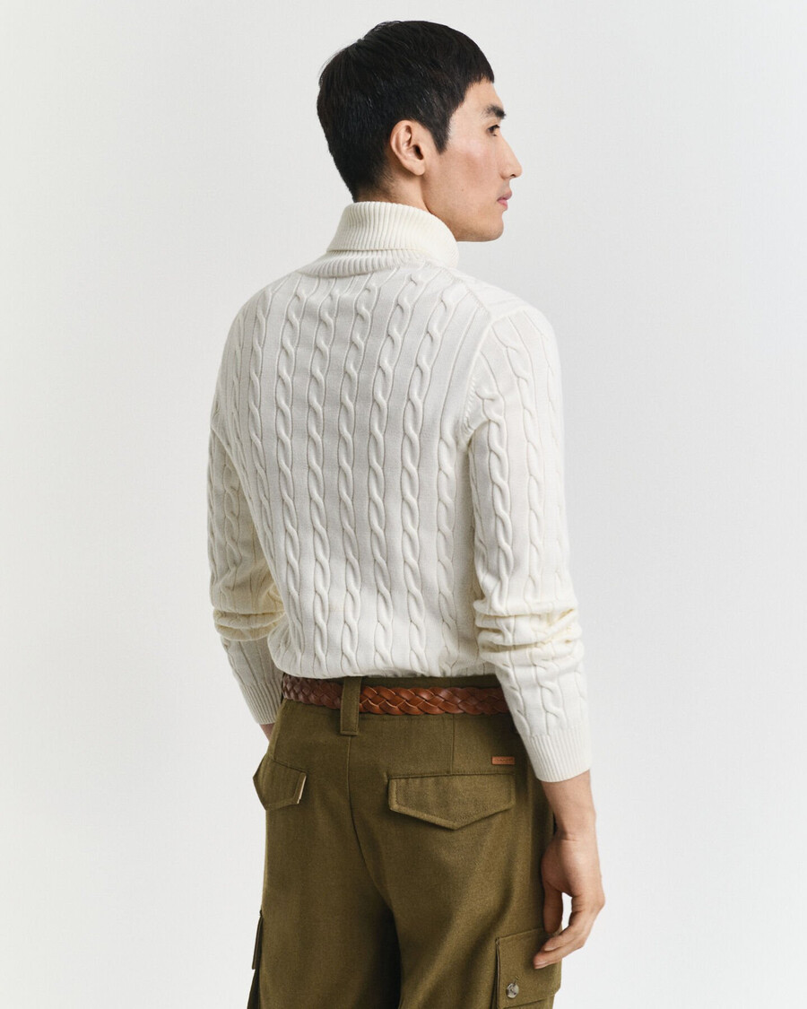 cotton cable knit turtleneck sweater - cream