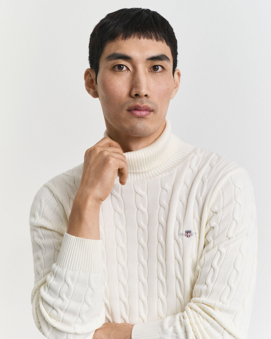 cotton cable knit turtleneck sweater - cream