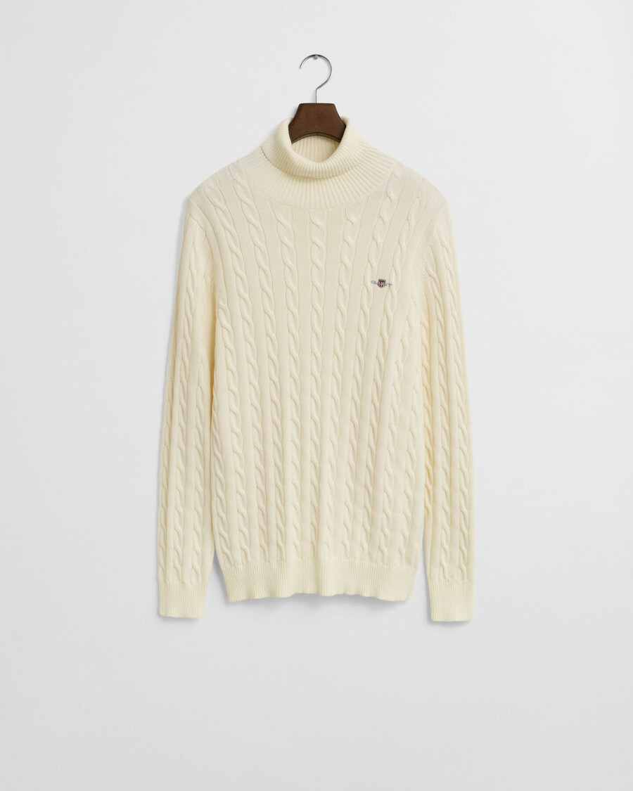 cotton cable knit turtleneck sweater - cream