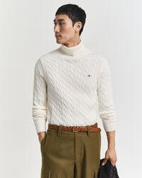 cotton cable knit turtleneck sweater - cream