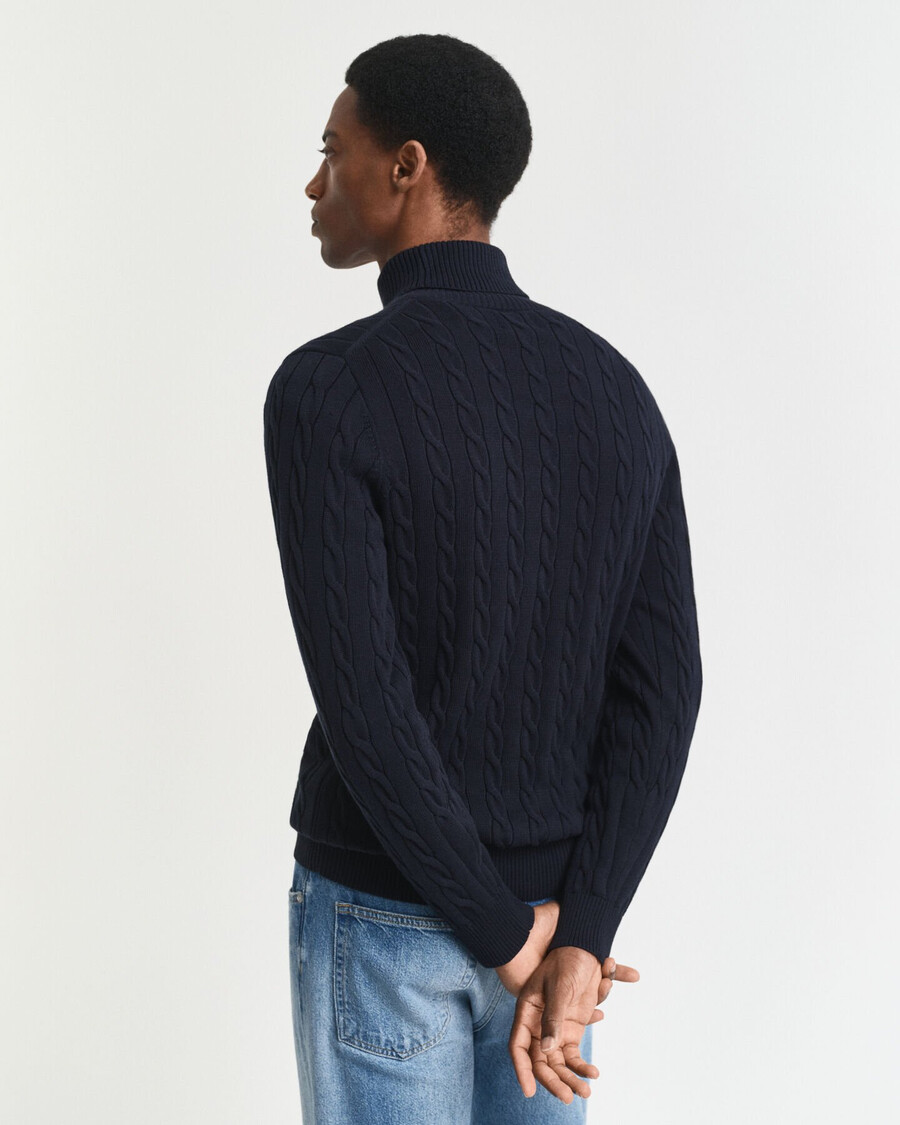 cotton cable knit turtleneck sweater - evening blue