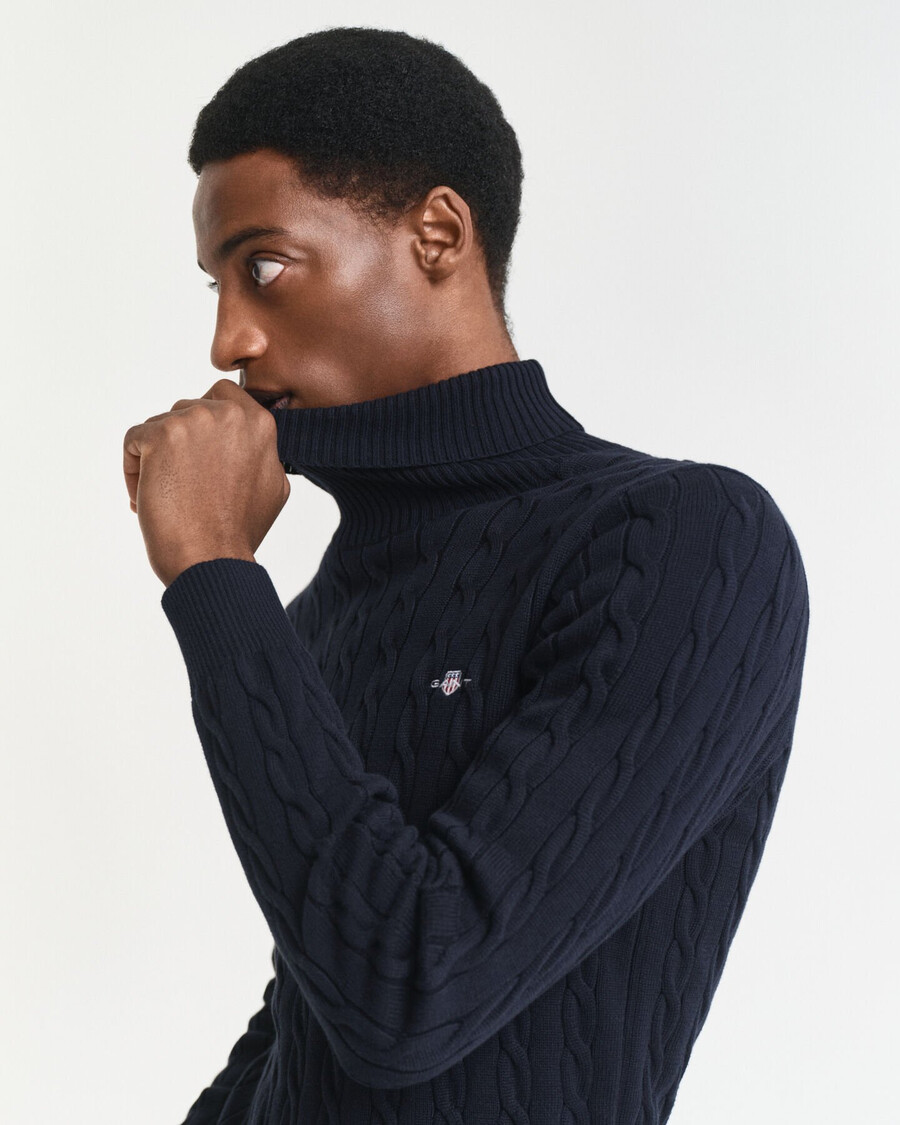 cotton cable knit turtleneck sweater - evening blue