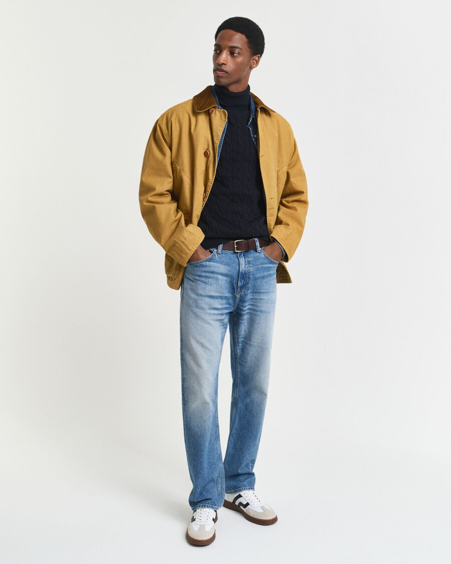 cotton cable knit turtleneck sweater - evening blue