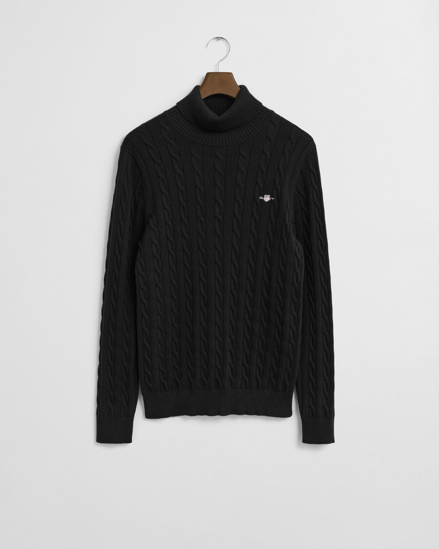 cotton cable knit turtleneck sweater - evening blue
