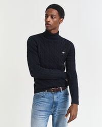 cotton cable knit turtleneck sweater - evening blue