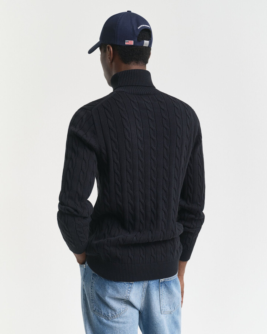cotton cable knit turtleneck sweater - black