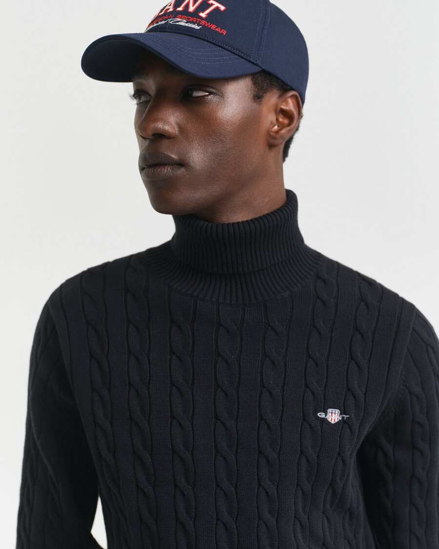 cotton cable knit turtleneck sweater - black