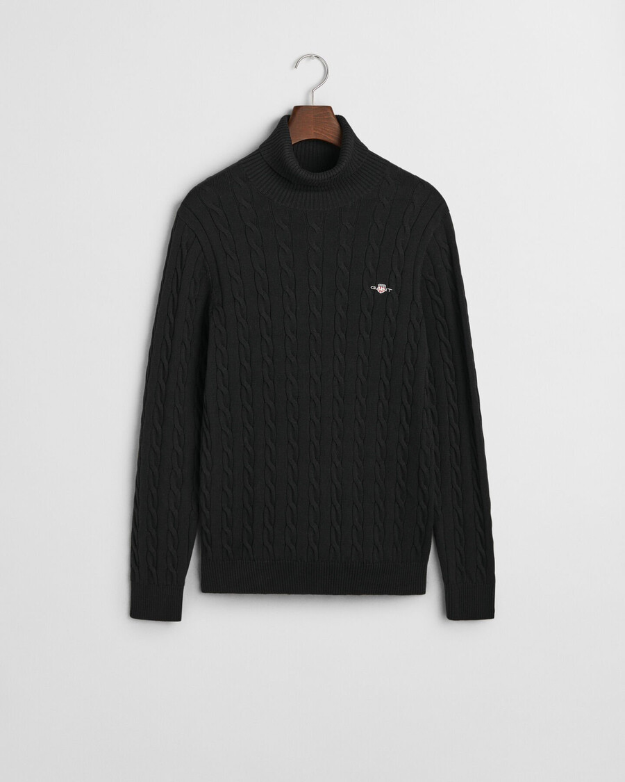 cotton cable knit turtleneck sweater - black