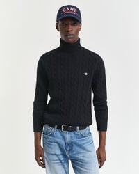 cotton cable knit turtleneck sweater - black