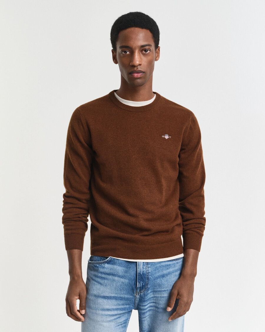 superfine lambswool crew neck sweater - mahogany brown