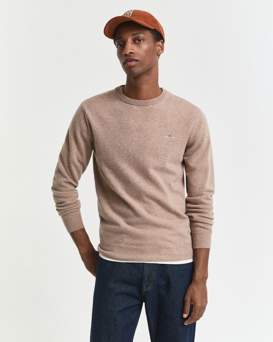 superfine lambswool crew neck sweater - dk sand melange