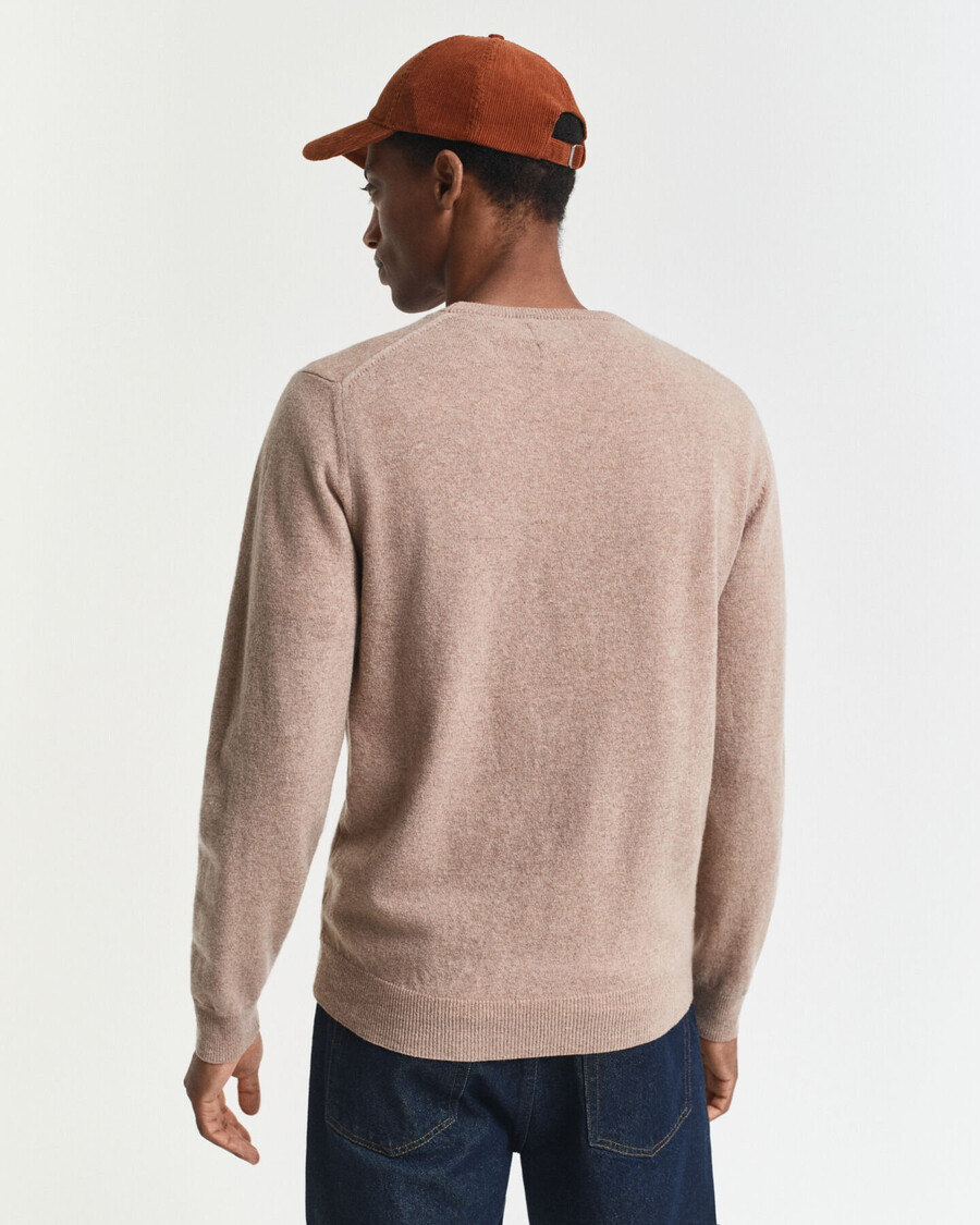 superfine lambswool crew neck sweater - dk sand melange