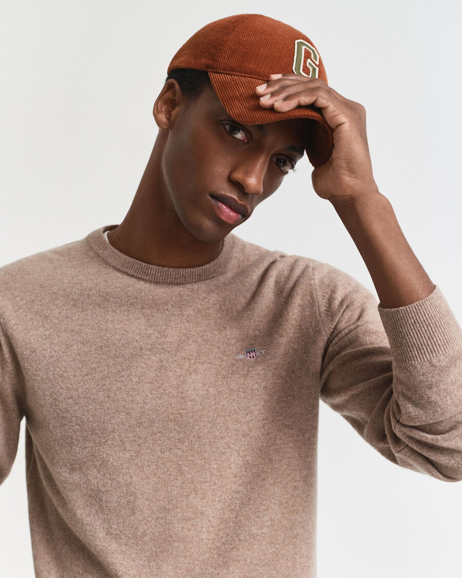 superfine lambswool crew neck sweater - dk sand melange