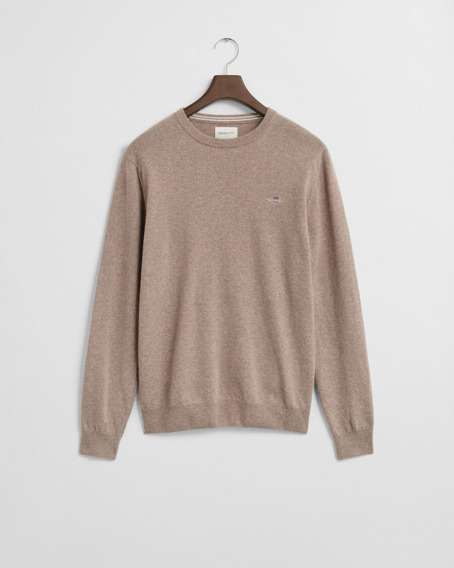 superfine lambswool crew neck sweater - dk sand melange