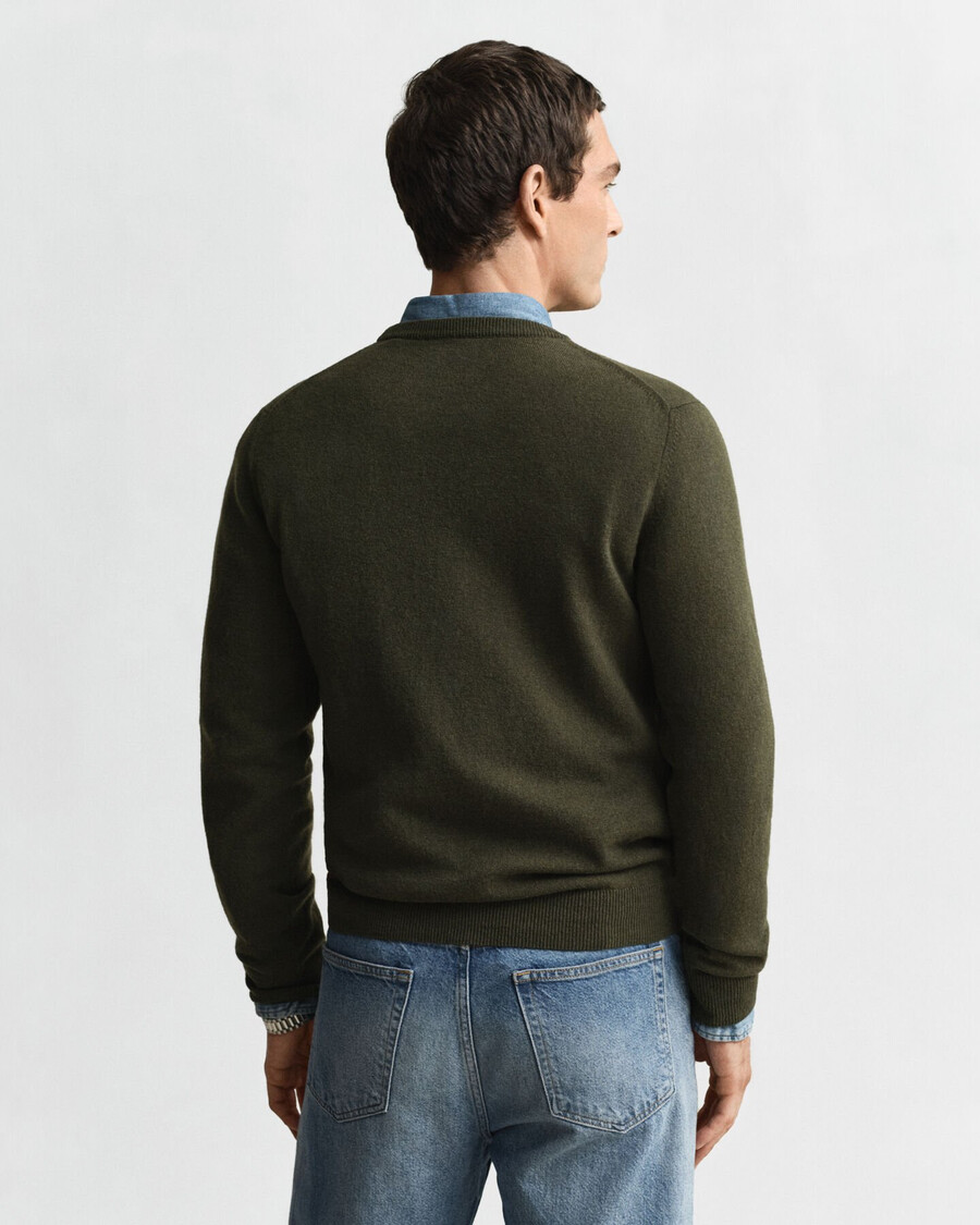 superfine lambswool crew neck sweater - khaki green melange