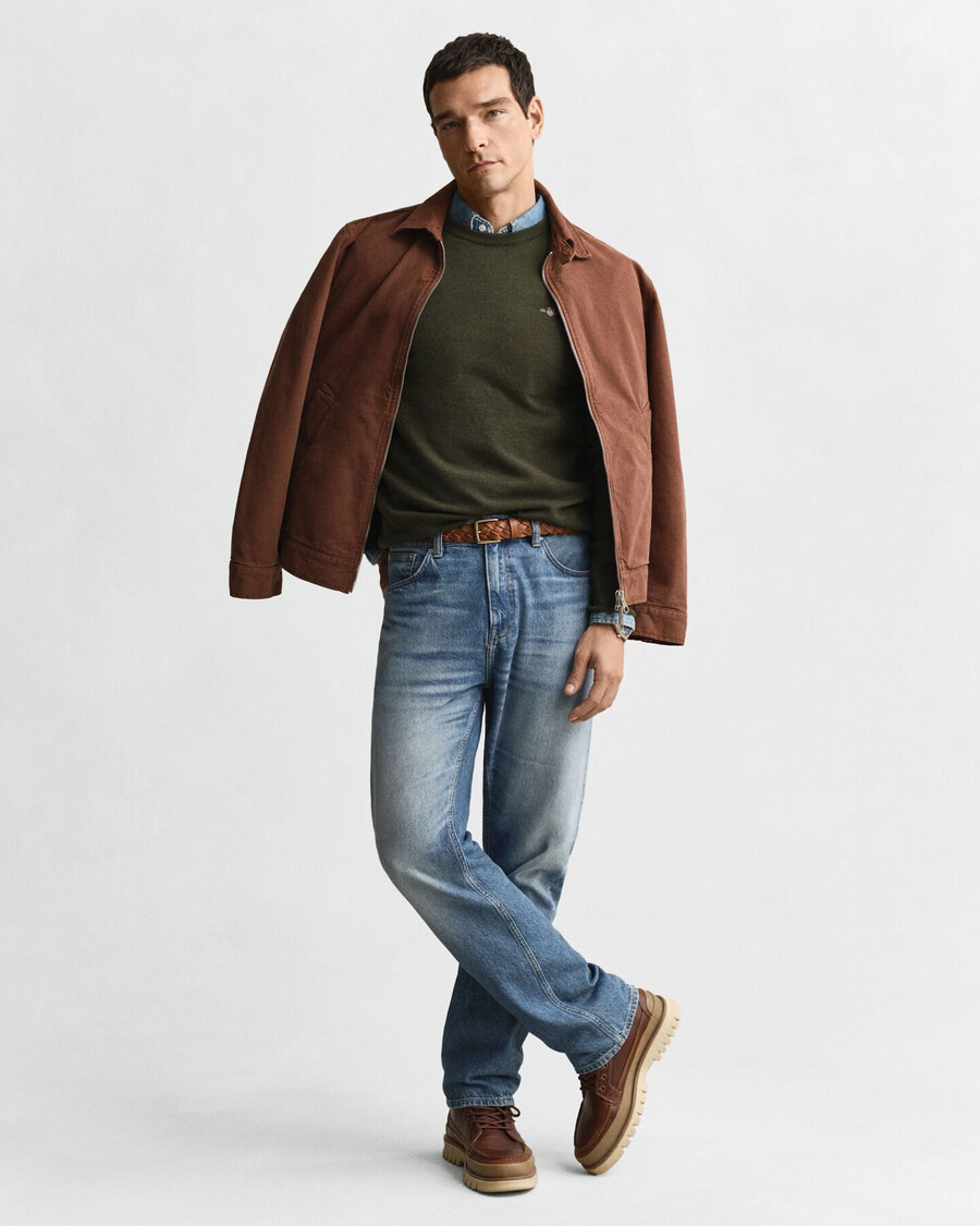 superfine lambswool crew neck sweater - khaki green melange