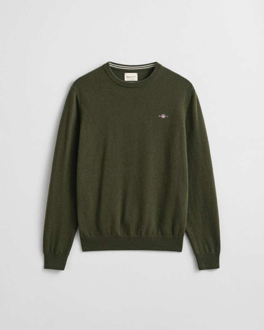 superfine lambswool crew neck sweater - khaki green melange
