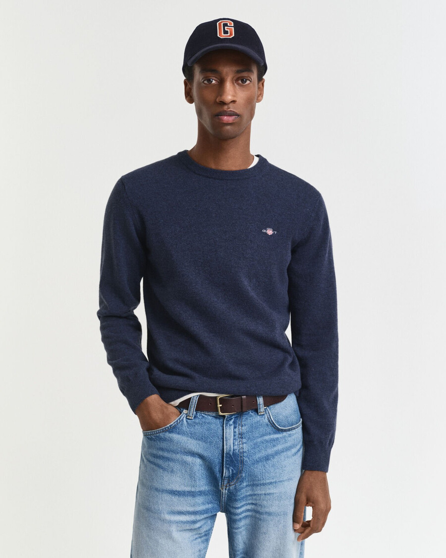 superfine lambswool crew neck sweater - dark navy melange
