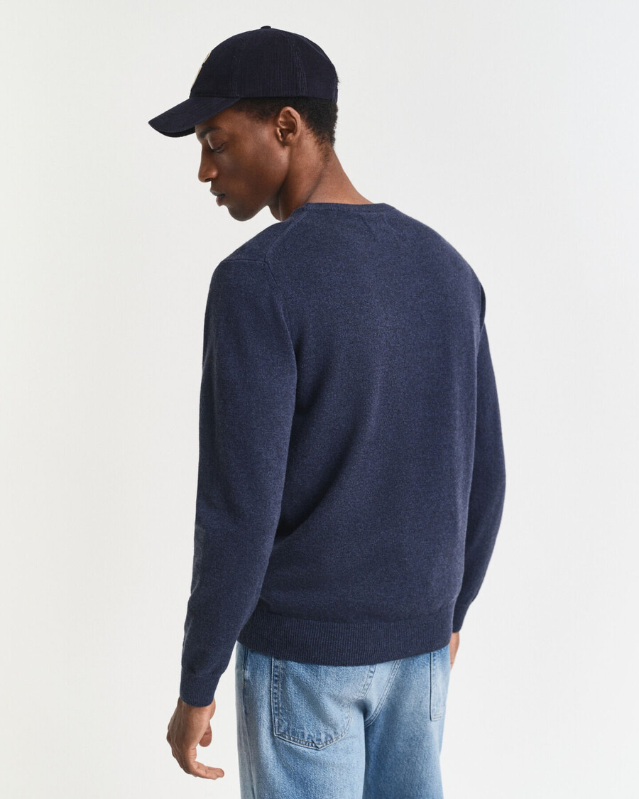 superfine lambswool crew neck sweater - dark navy melange