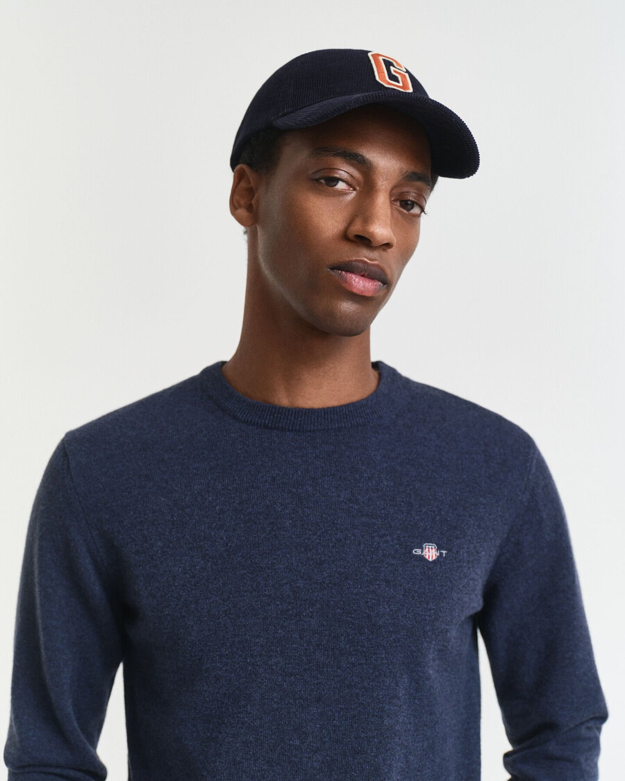 superfine lambswool crew neck sweater - dark navy melange