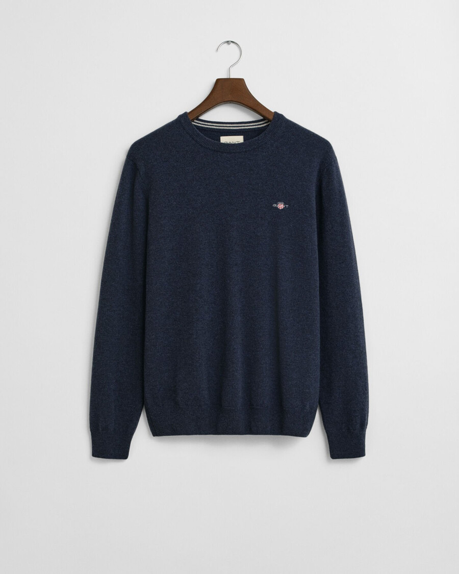 superfine lambswool crew neck sweater - dark navy melange