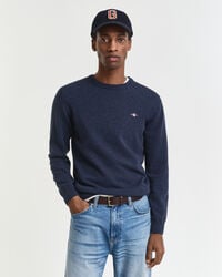 superfine lambswool crew neck sweater - dark navy melange