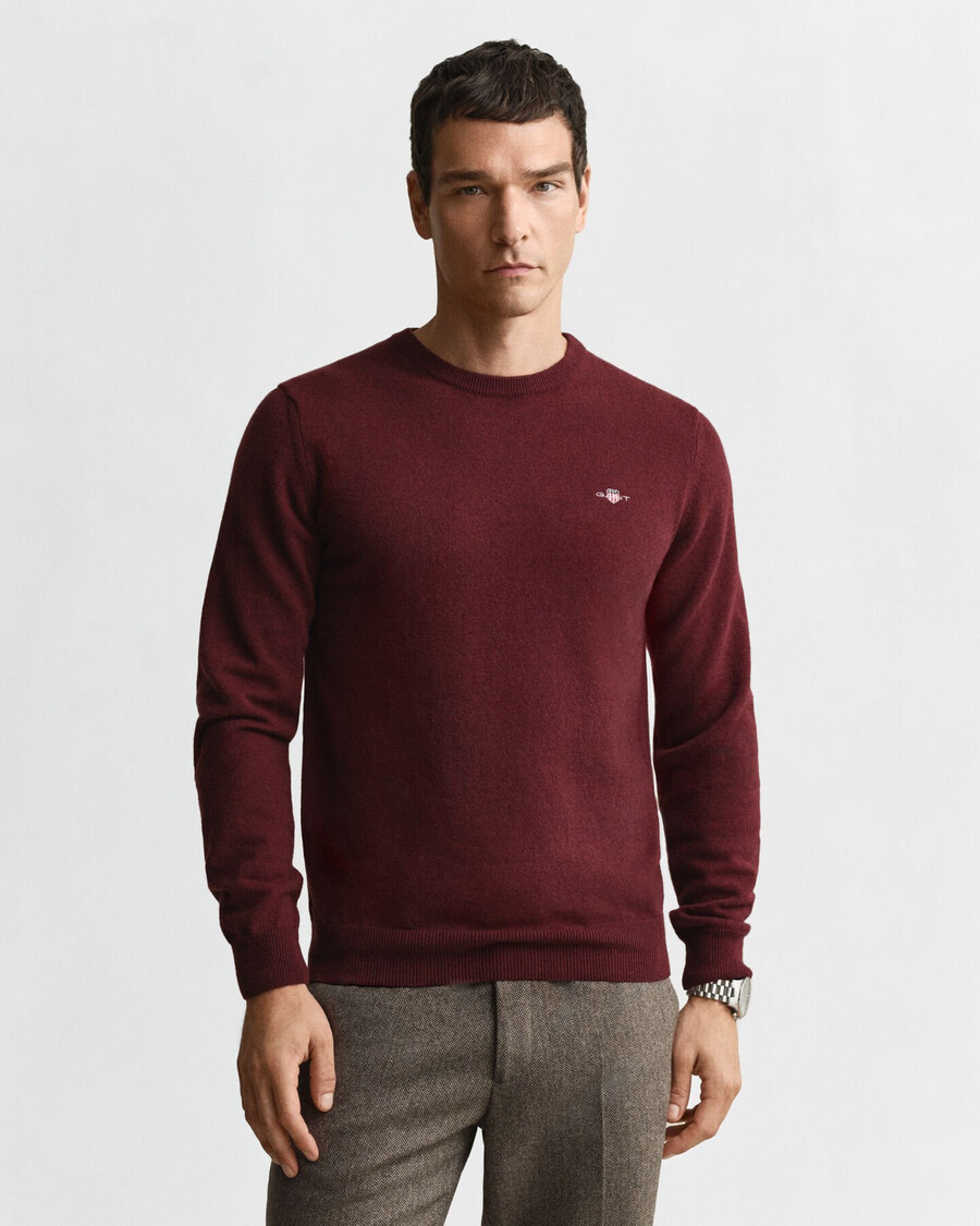 superfine lambswool crew neck sweater - bordeaux melange